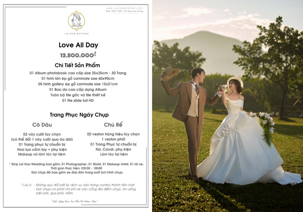 Bảng Giá Gói Chụp Ngoại Cảnh Love All DAY