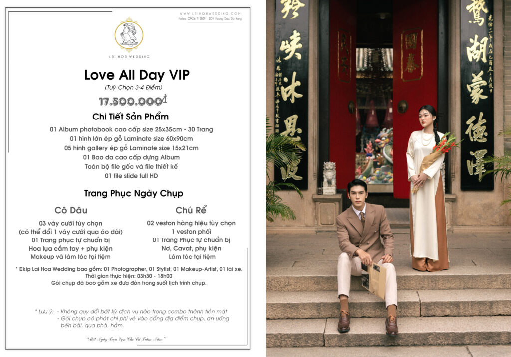 Bảng Giá Gói Chụp Ngoại Cảnh Love All DAY - VIP