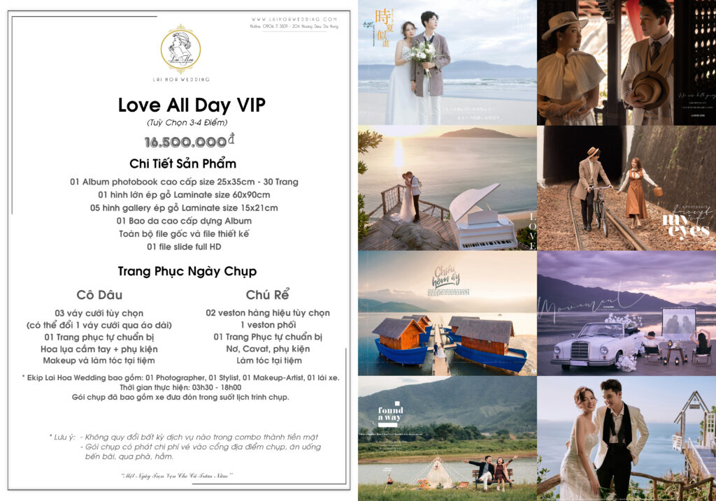 Bảng Giá Gói Chụp Ngoại Cảnh Love All DAY - VIP